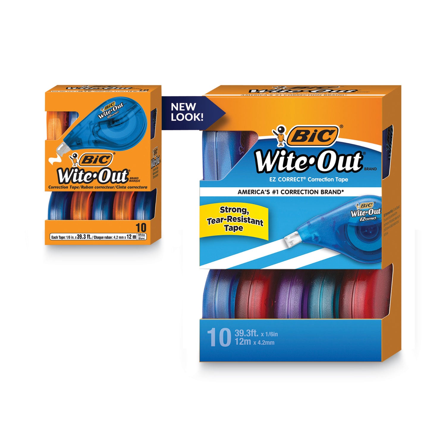 Wite-Out EZ Correct Correction Tape Value Pack, Non-Refillable, Randomly Assorted Applicator Colors, 0.17" x 472", 10/Box - 