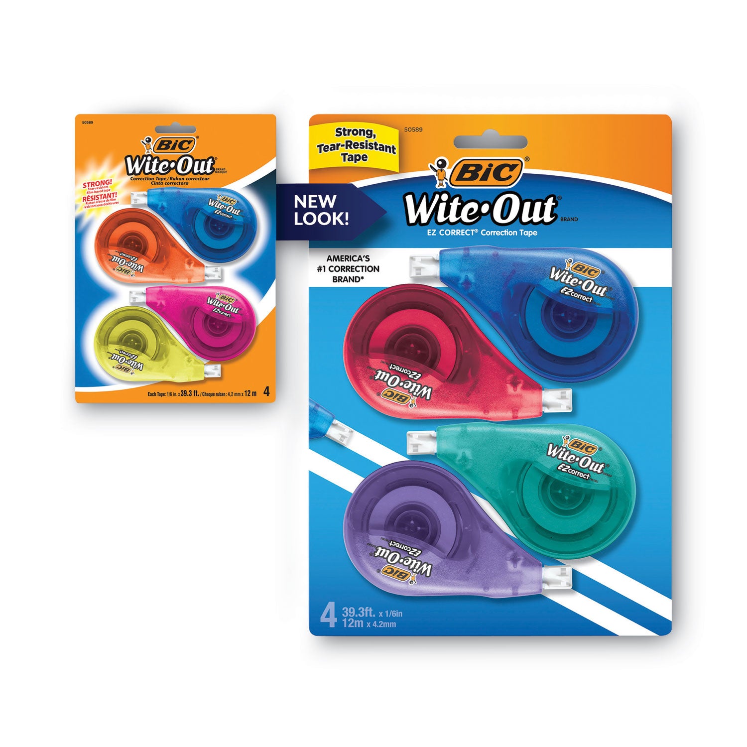 Wite-Out EZ Correct Correction Tape, Non-Refillable, Randomly Assorted Applicator Colors, 0.17" x 400", 4/Pack - 