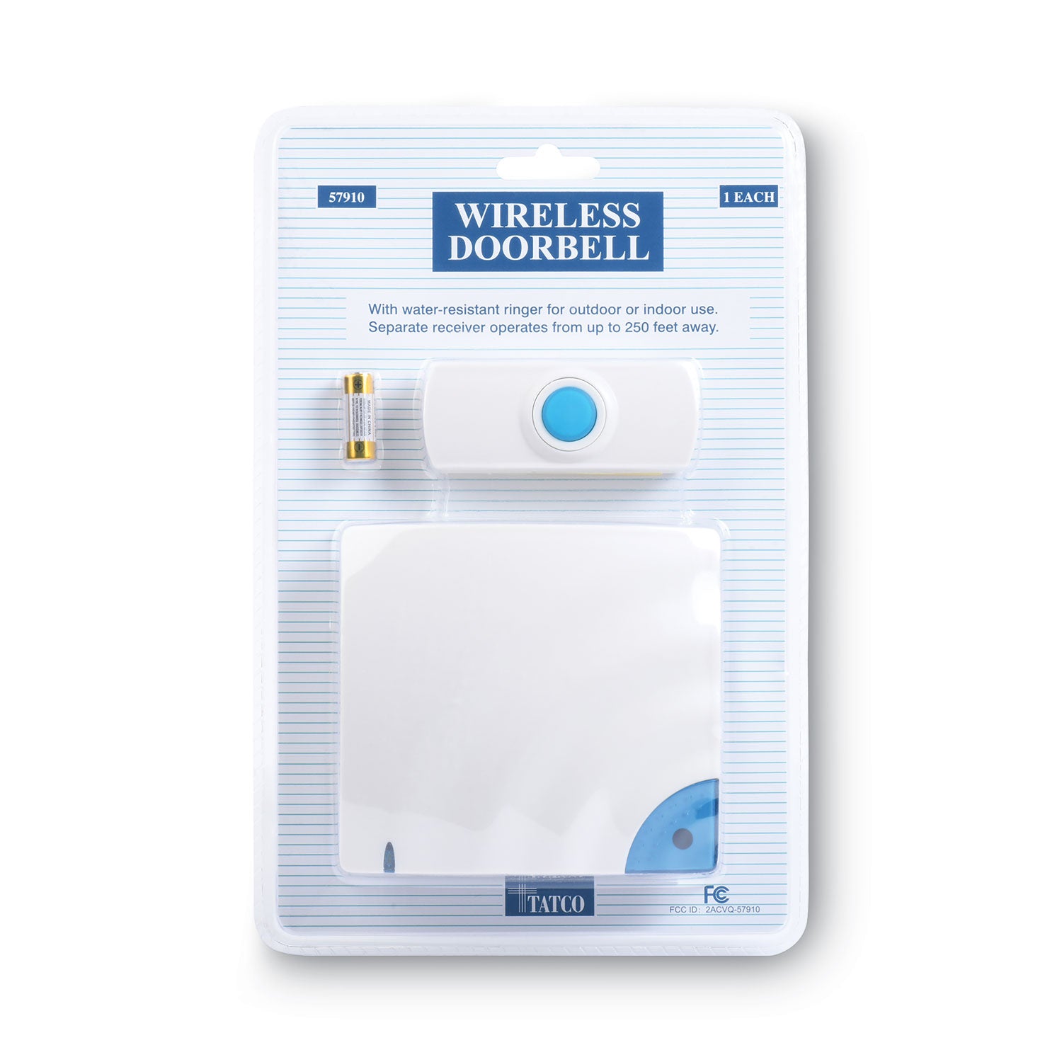 Wireless Doorbell, Battery Operated, 1.38 x 0.75 x 3.5, Bone