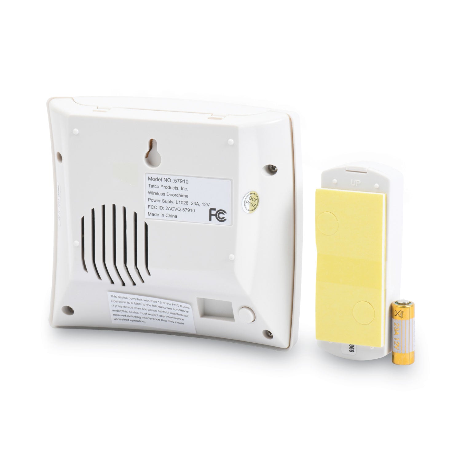 Wireless Doorbell, Battery Operated, 1.38 x 0.75 x 3.5, Bone