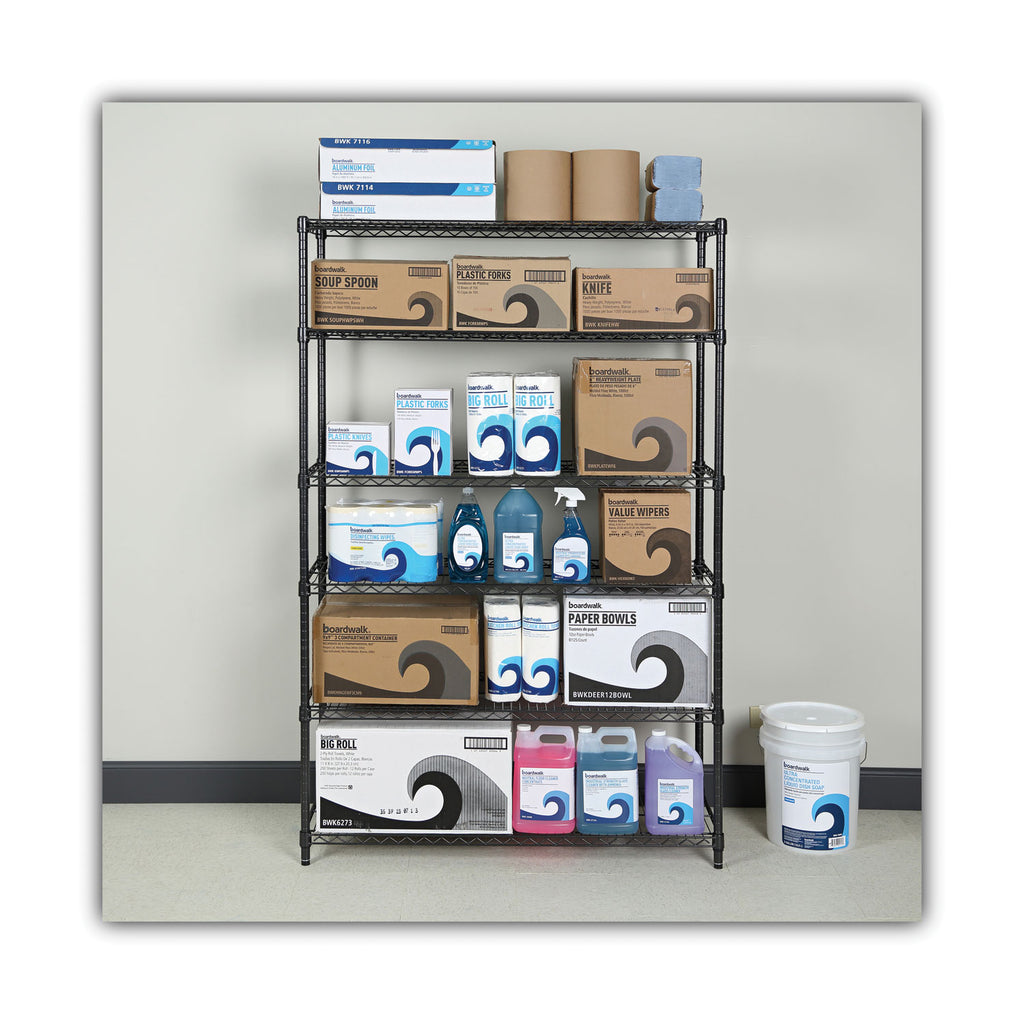 NSF Certified 6-Shelf Wire Shelving Kit, 48w x 18d x 72h, Black Anthracite