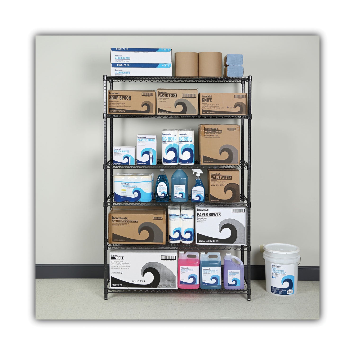 NSF Certified 6-Shelf Wire Shelving Kit, 48w x 18d x 72h, Black Anthracite