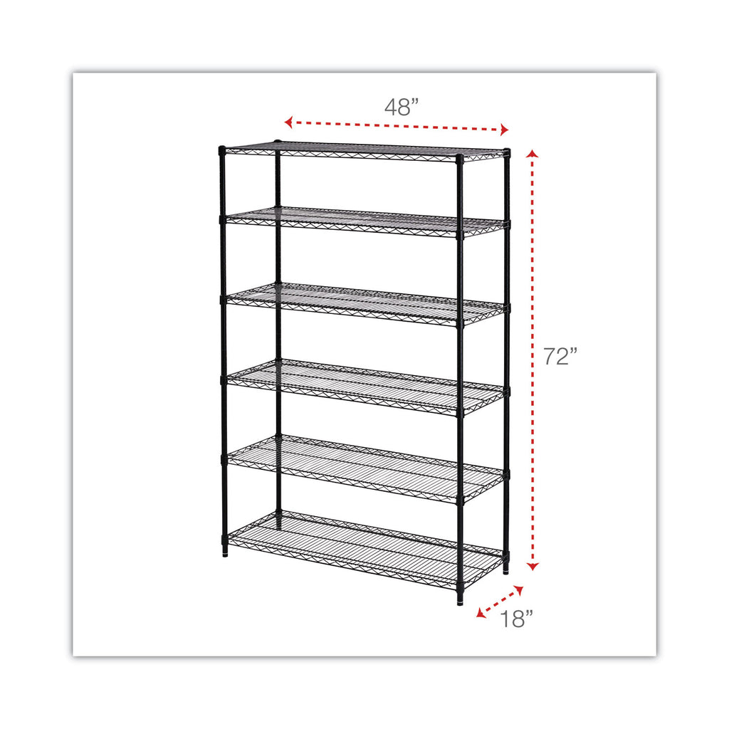 NSF Certified 6-Shelf Wire Shelving Kit, 48w x 18d x 72h, Black