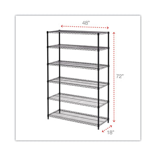 NSF Certified 6-Shelf Wire Shelving Kit, 48w x 18d x 72h, Black