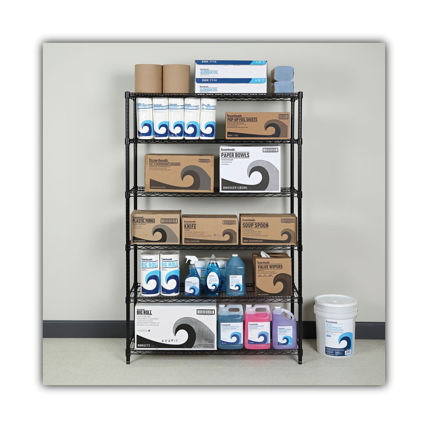 NSF Certified 6-Shelf Wire Shelving Kit, 48w x 18d x 72h, Black