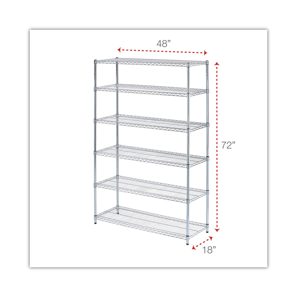 NSF Certified 6-Shelf Wire Shelving Kit, 48w x 18d x 72h, Silver