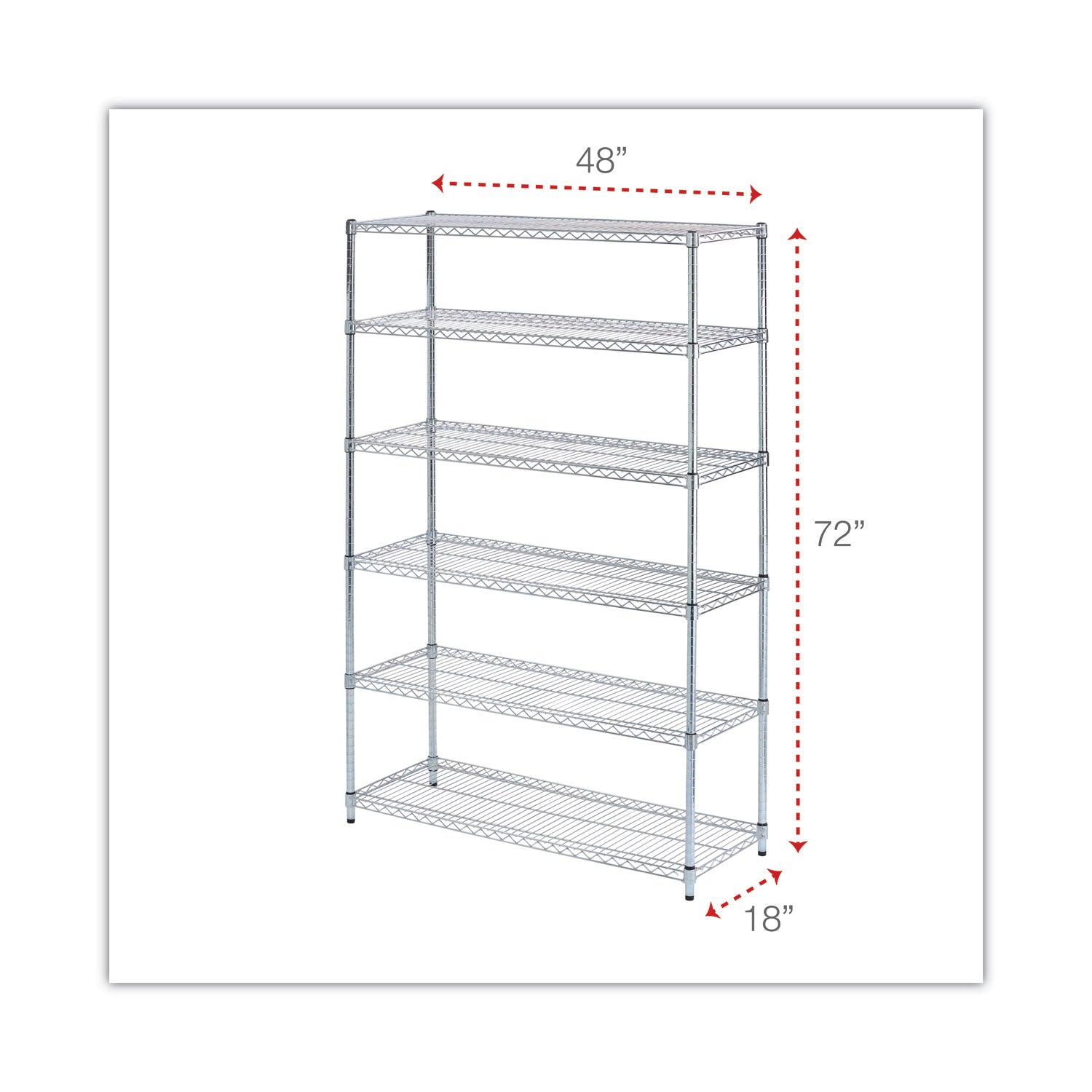 NSF Certified 6-Shelf Wire Shelving Kit, 48w x 18d x 72h, Silver