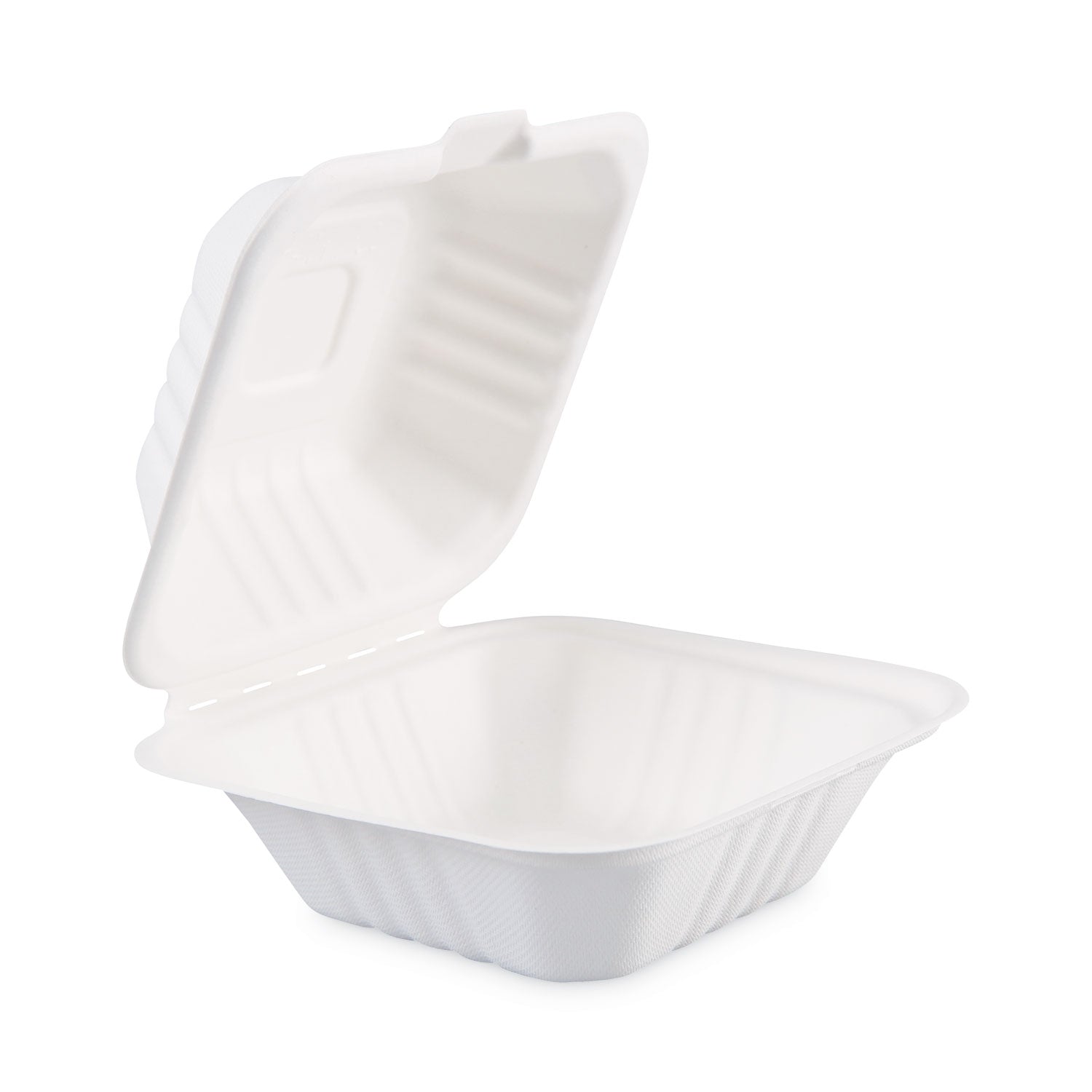 bagasse-food-containers-hinged-lid-1-compartment-6-x-6-x-319-white-sugarcane-125-sleeve-4-sleeves-carton_bwkhingewf1cm6 - 1