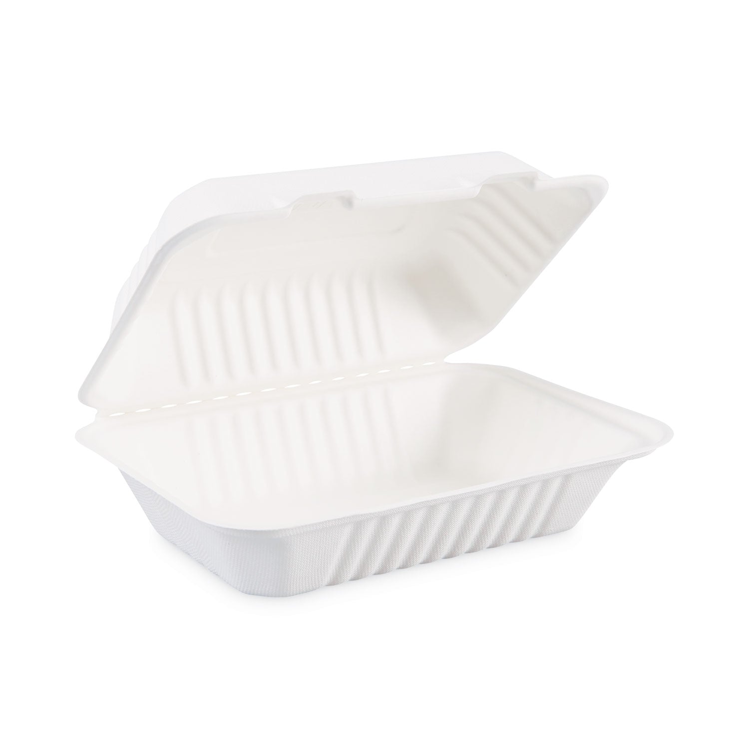 bagasse-food-containers-hinged-lid-1-compartment-9-x-6-x-319-white-sugarcane-125-sleeve-2-sleeves-carton_bwkhingewfhg1c9 - 1