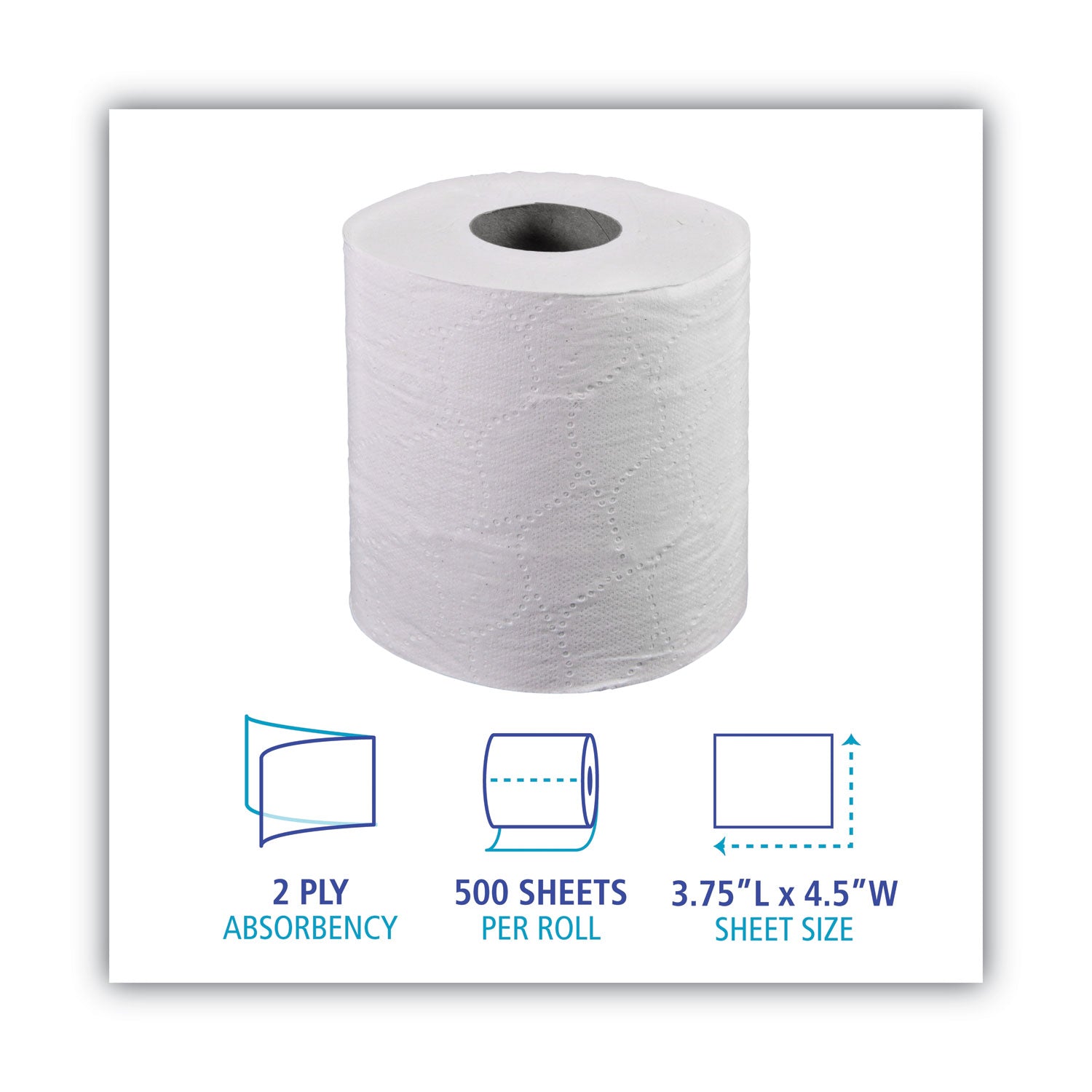 2-Ply Toilet Tissue, Septic Safe, White, 156.25 ft Roll Length, 500 Sheets/Roll, 96 Rolls/Carton - 