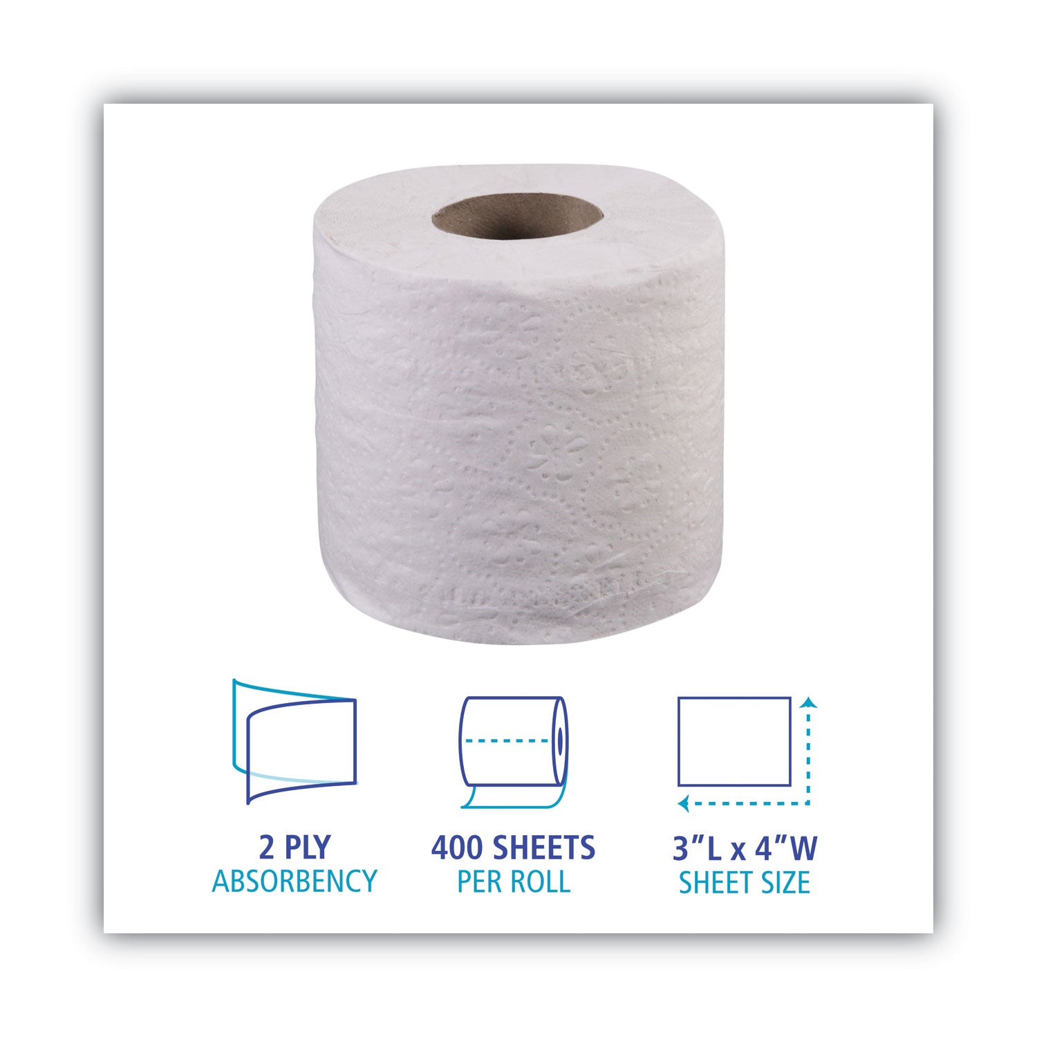 2-Ply Toilet Tissue, Septic Safe, White, 400 Sheets/Roll, 96 Rolls/Carton - 