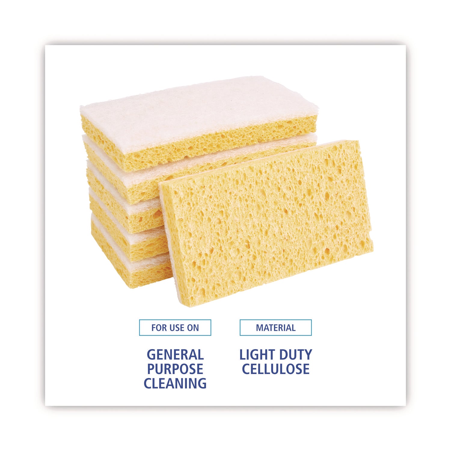 Scrubbing Sponge, Light Duty, 3.6 x 6.1, 0.7" Thick, Yellow/White, Individually Wrapped, 20/Carton
