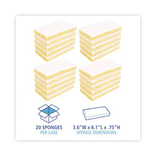 Scrubbing Sponge, Light Duty, 3.6 x 6.1, 0.7" Thick, Yellow/White, Individually Wrapped, 20/Carton