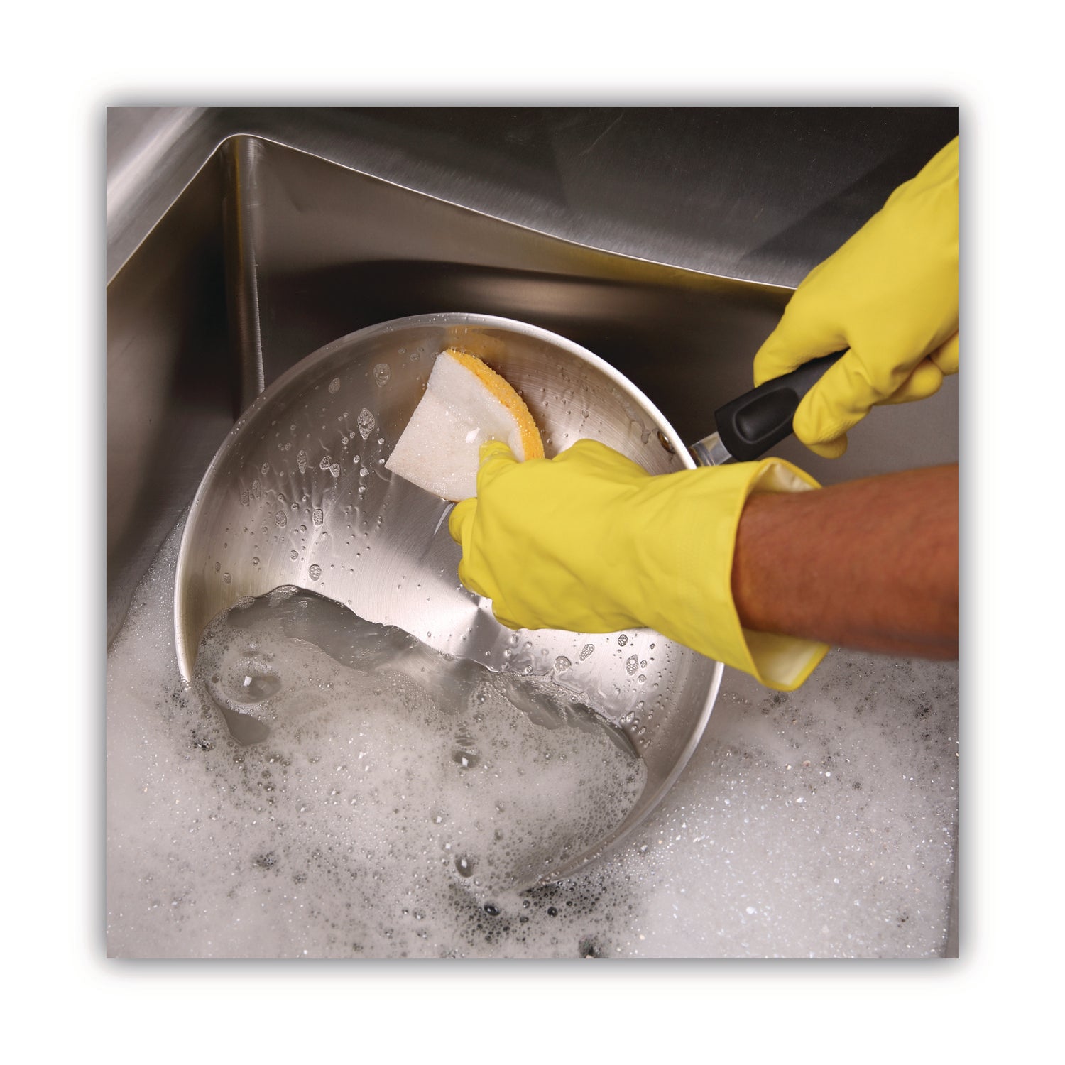 Scrubbing Sponge, Light Duty, 3.6 x 6.1, 0.7" Thick, Yellow/White, Individually Wrapped, 20/Carton