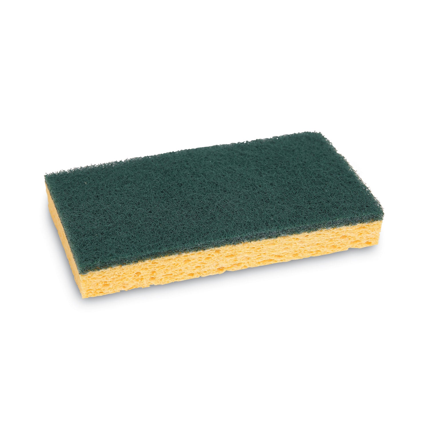 Scrubbing Sponge, Medium Duty, 3.6 x 6.1, 0.75" Thick, Yellow/Green, Individually Wrapped, 20/Carton - 