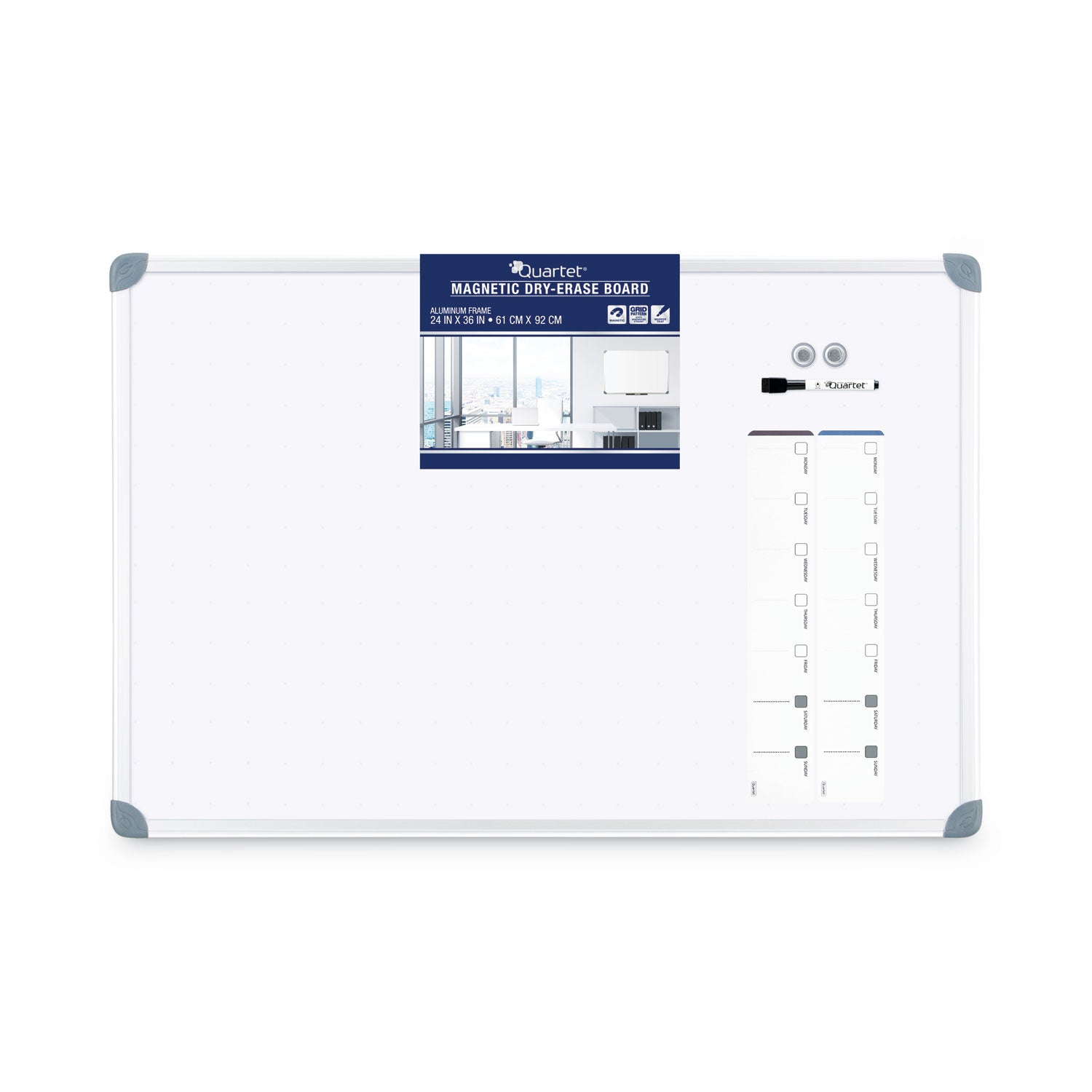 Euro-Style Magnetic Dry-Erase Aluminum Frame Boards, 36 x 24, White Surface, Silver Aluminum Frame - 