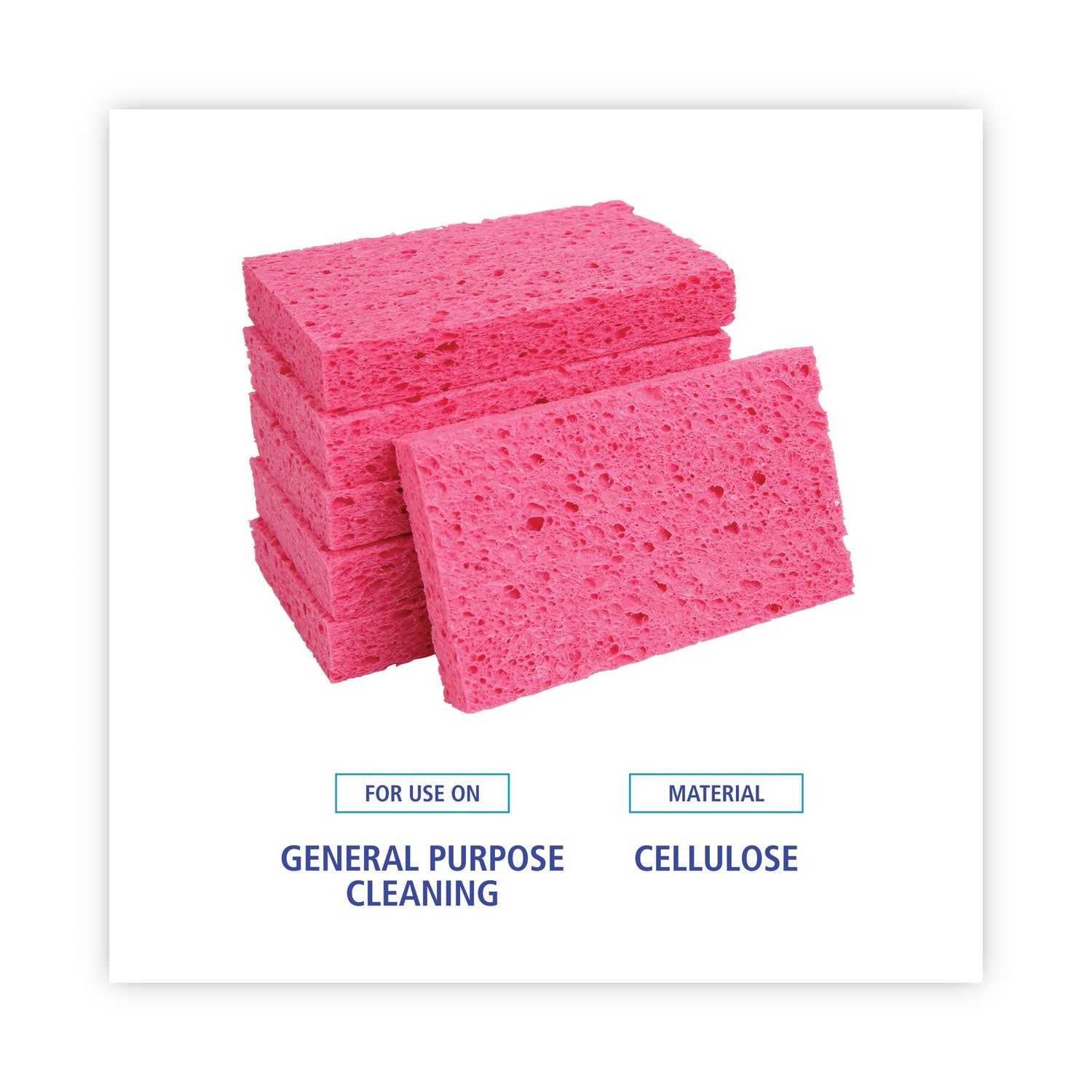 Small Cellulose Sponge, 3.6 x 6.5, 0.9" Thick, Pink, 2/Pack, 24 Packs/Carton - 