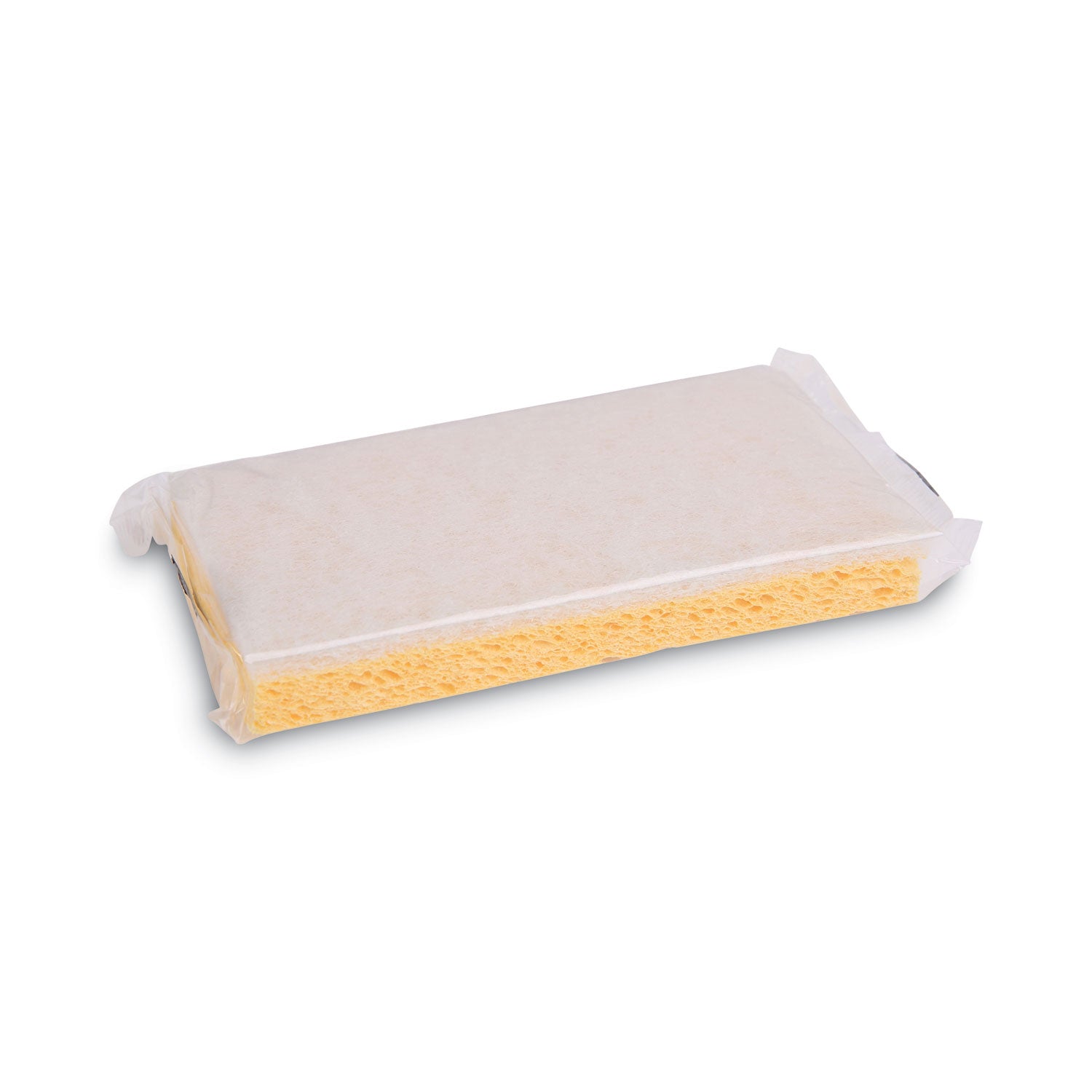 Scrubbing Sponge, Light Duty, 3.6 x 6.1, 0.7" Thick, Yellow/White, Individually Wrapped, 20/Carton - 