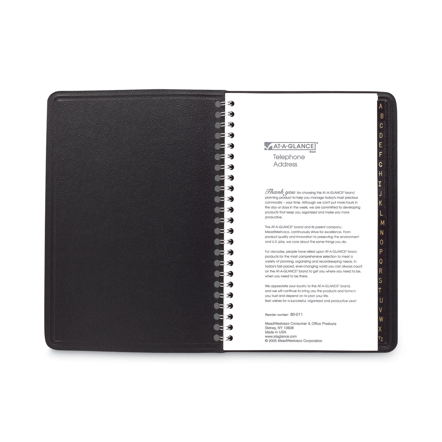 Telephone/Address Book, 4.78 x 8, Black Simulated Leather, 100 Sheets - 