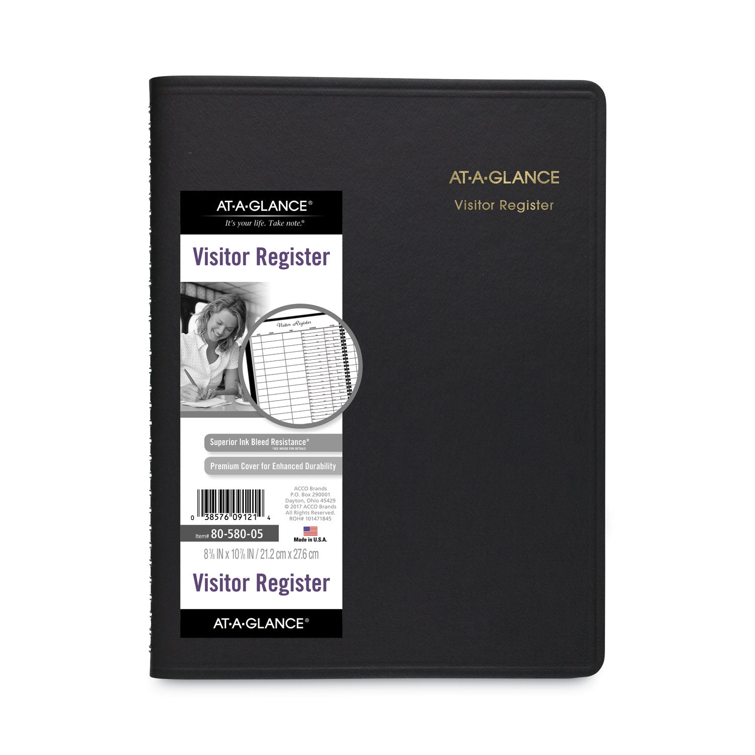 Visitor Register Book, Black Cover, 10.88 x 8.38 Sheets, 60 Sheets/Book - 