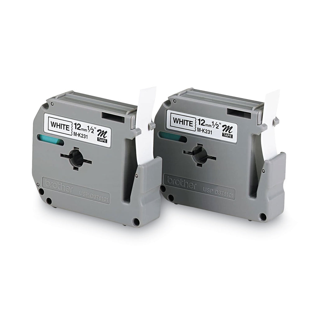 M Series Tape Cartridges for P-Touch Labelers, 0.47" x 26.2 ft, Black on White, 2/Pack