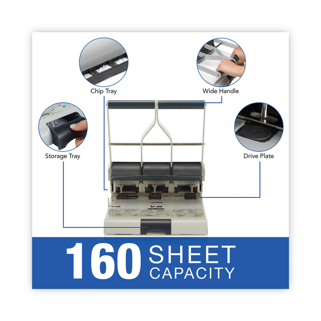 160-Sheet Antimicrobial Protected High-Capacity Adjustable Punch, Two- to Three-Hole, 9/32" Holes, Putty/Gray