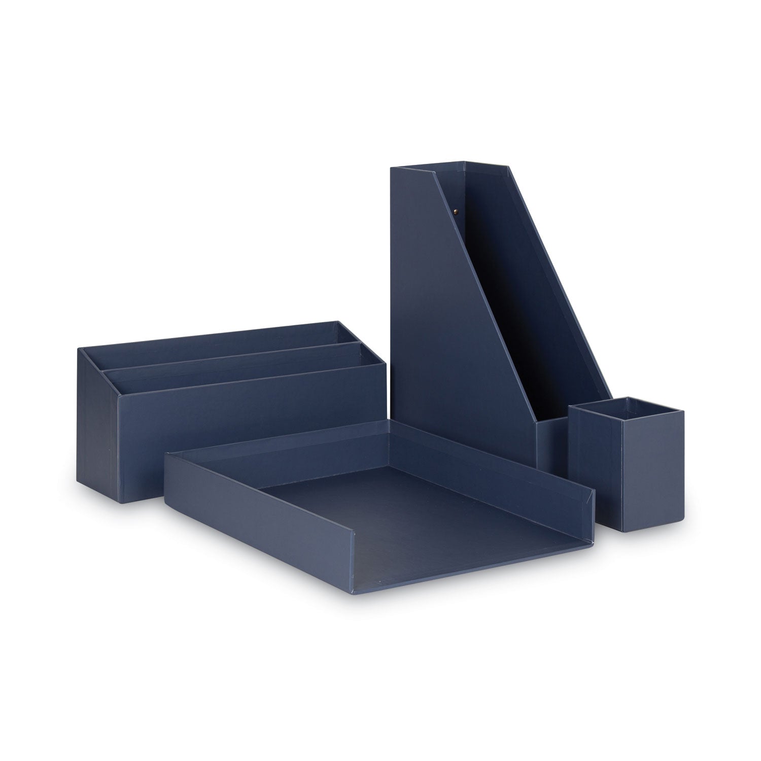 four-piece-desk-organization-kit-magazine-holder-paper-tray-pencil-cup-storage-bin-chipboard-navy_ubr3631u0002 - 1