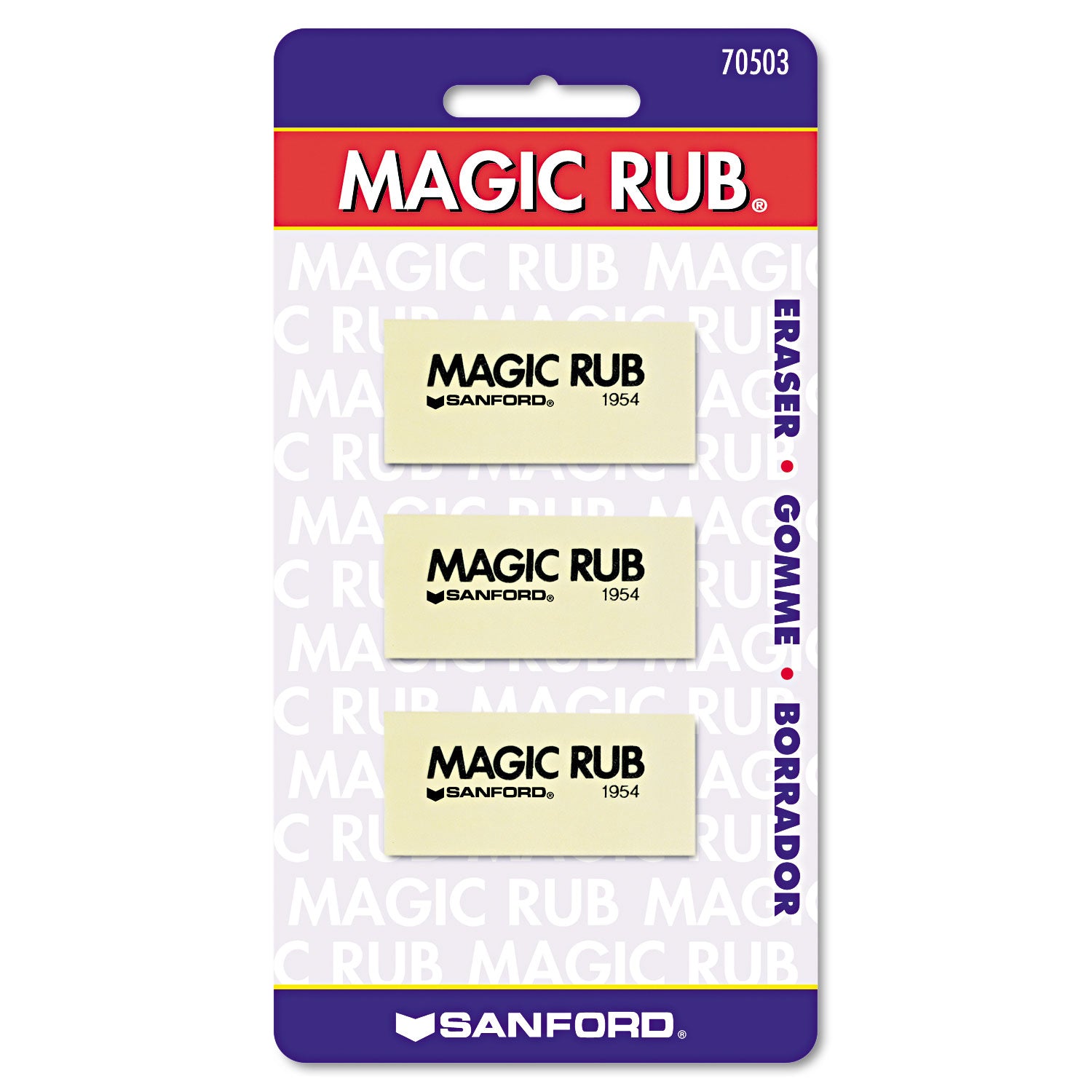 MAGIC RUB Eraser, For Pencil/Ink Marks, Rectangular Block, Medium, Off White, 3/Pack - 