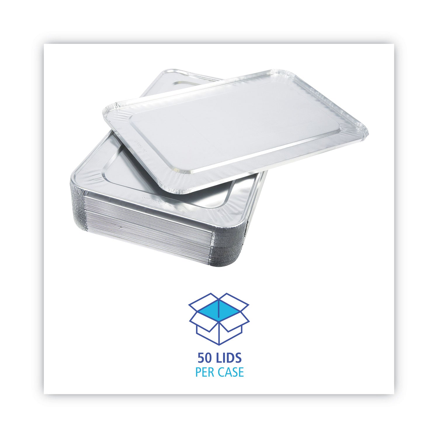 Aluminum Steam Table Pan Lids, Fits Full-Size Pan, Deep,12.88 x 20.81 x 0.63, 50/Carton