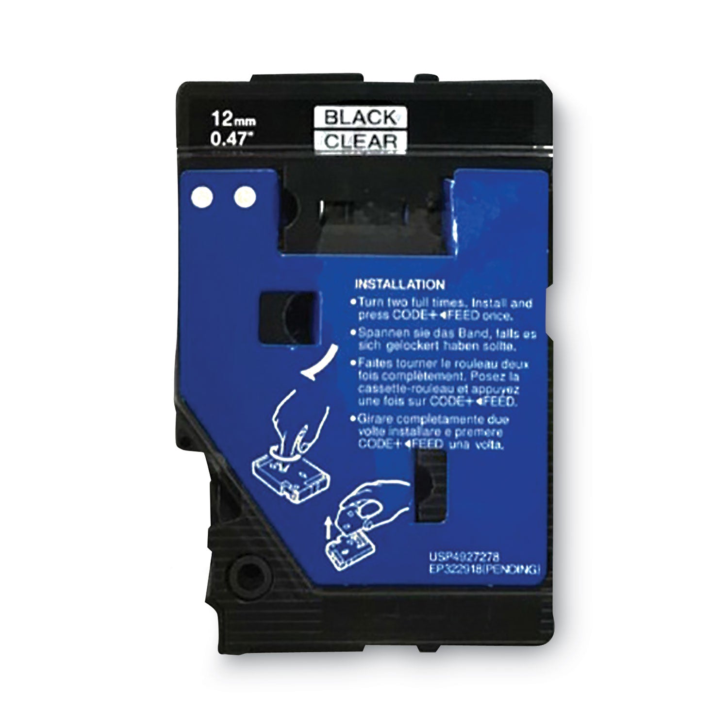 TC Tape Cartridges for P-Touch Labelers, 0.47" x 25.2 ft, Black on Clear, 2/Pack