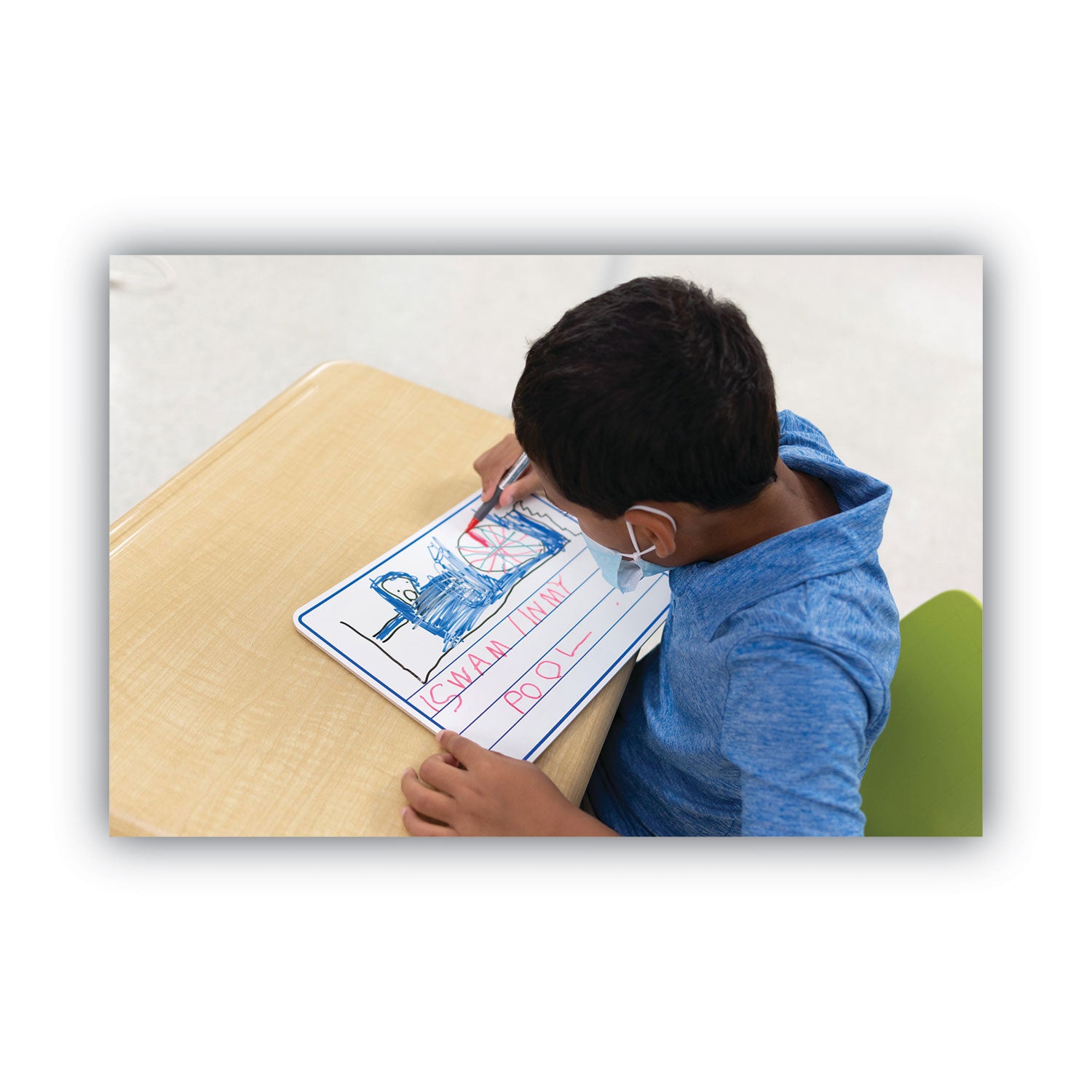 Dry Erase Student Boards, 12 x 9, Blue/White Surface, 10/Set - 