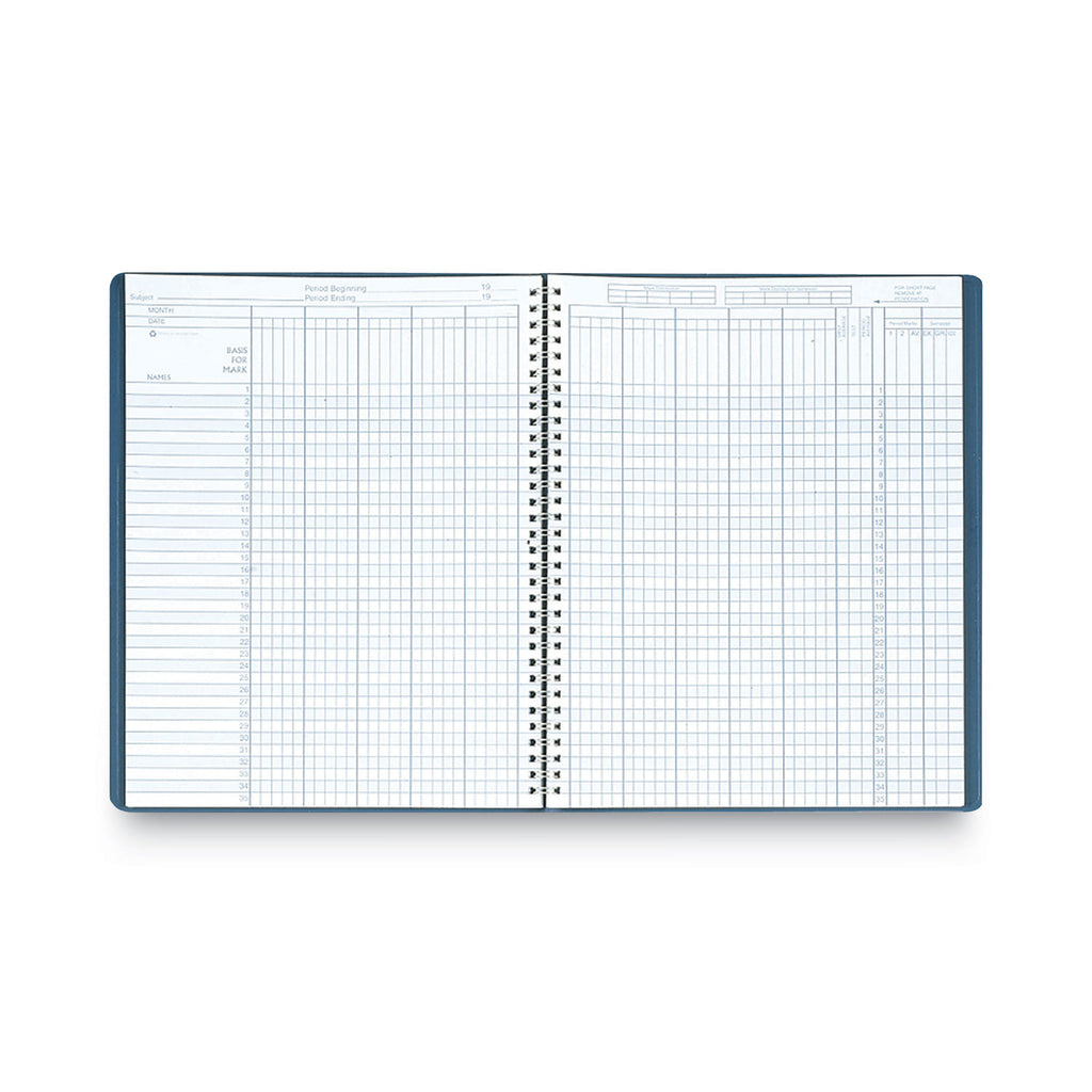 Recycled Class Record Book, 9-10 Week Term: Two-Page Spread (35 Students), Two-Page Spread (8 Classes), 11 x 8.5, Blue Cover
