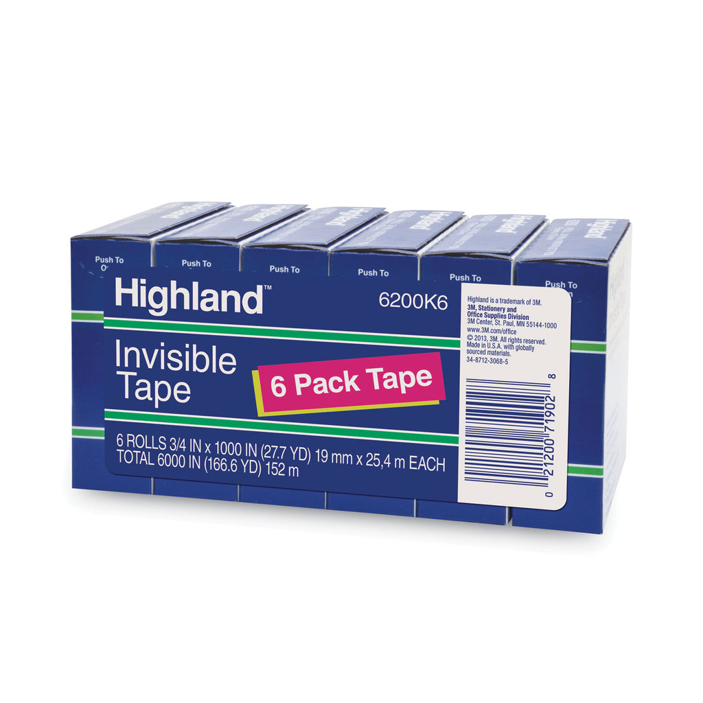 Invisible Permanent Mending Tape, 1" Core, 0.75" x 83.33 ft, Clear, 6/Pack - 