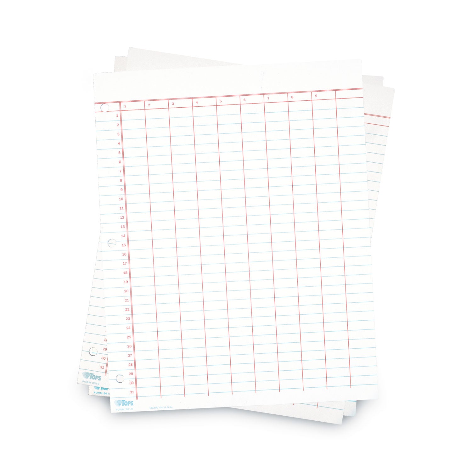 Data Pad with Numbered Column Headings, Data/Lab-Record Format, Wide/Legal Rule, 10 Columns, 8.5 x 11, White, 50 Sheets - 