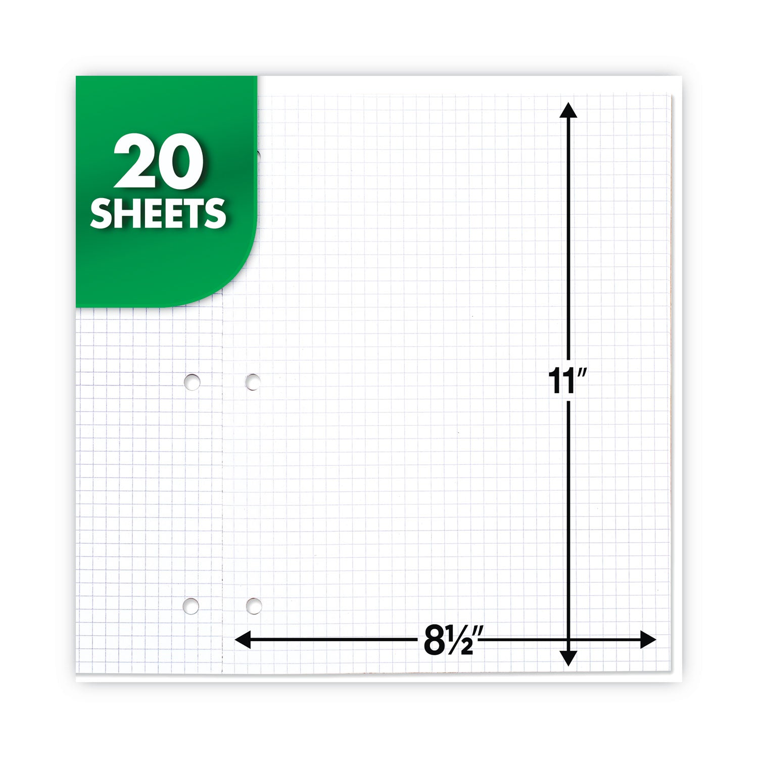 Graph Paper Tablet, 3-Hole, 8.5 x 11, Quadrille: 4 sq/in, 20 Sheets/Pad, 12 Pads/Pack - 