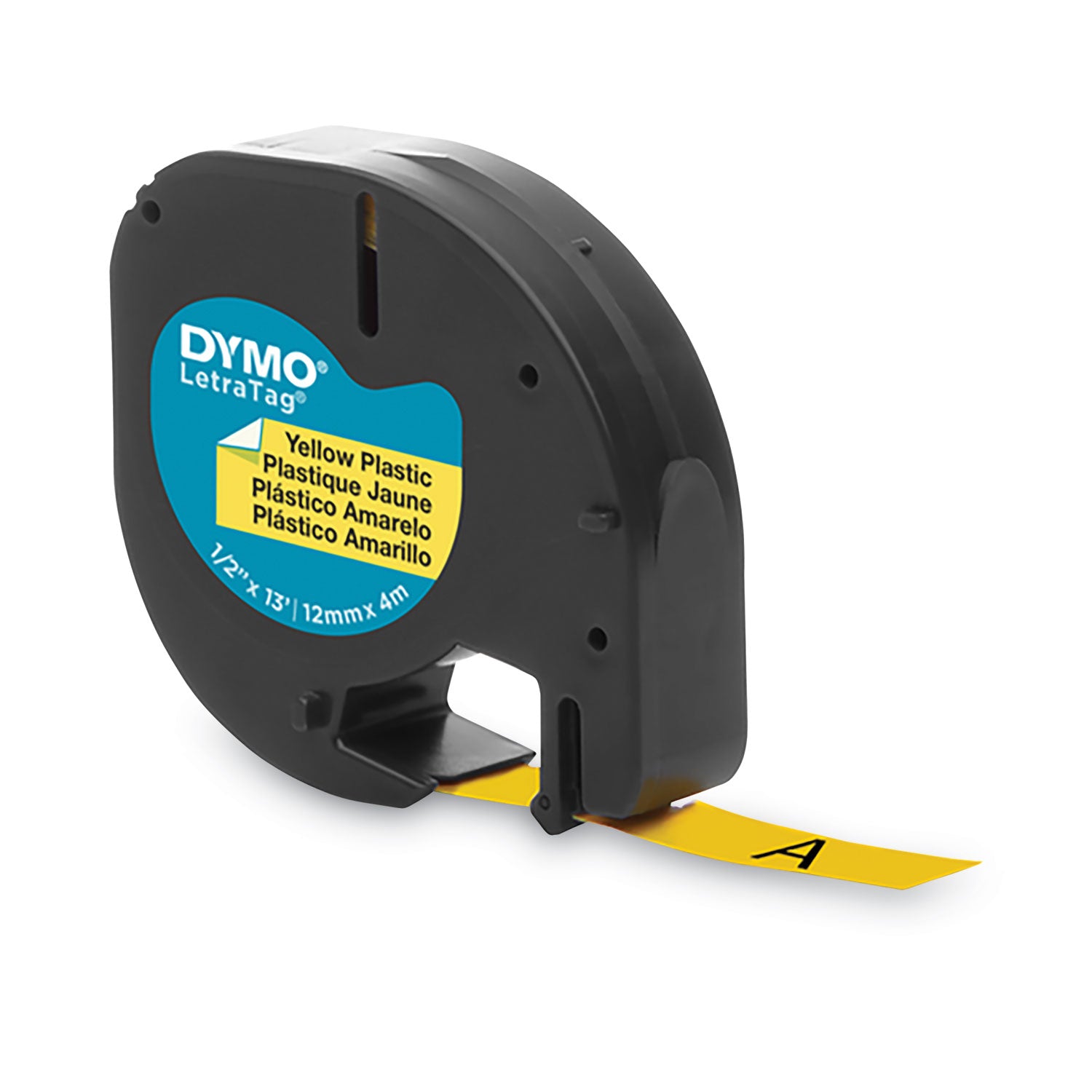 LetraTag Plastic Label Tape Cassette, 0.5" x 13 ft, Yellow