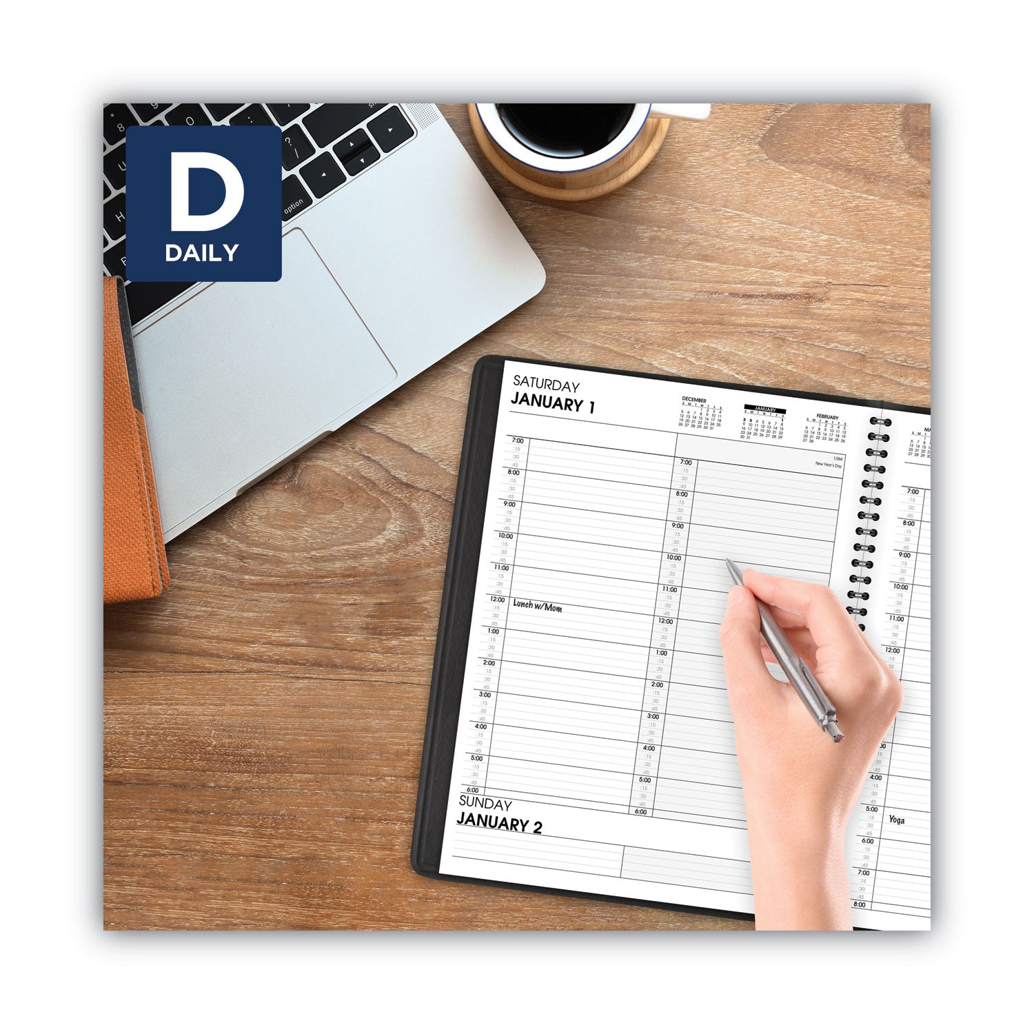 Two-Person Group Daily Appointment Book, 11 x 8, Black Cover, 12-Month (Jan to Dec): 2024