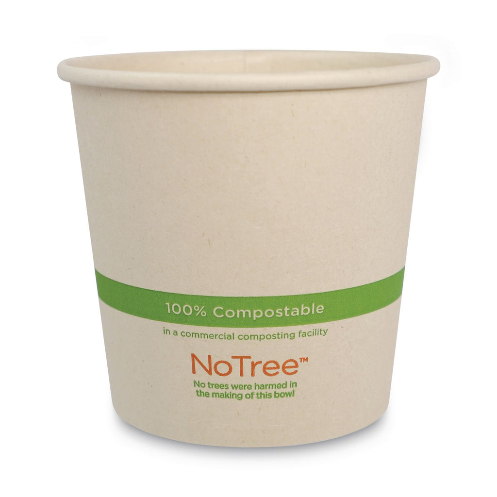 No Tree Paper Bowls, 24 oz, 4.4" Diameter x 4.5"h, Natural, Sugarcane, 500/Carton