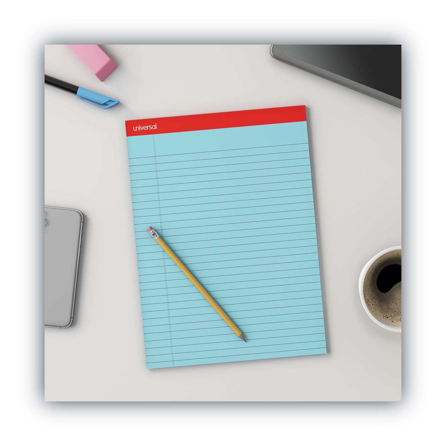 Colored Perforated Ruled Writing Pads, Wide/Legal Rule, 50 Blue 8.5 x 11 Sheets, Dozen - 