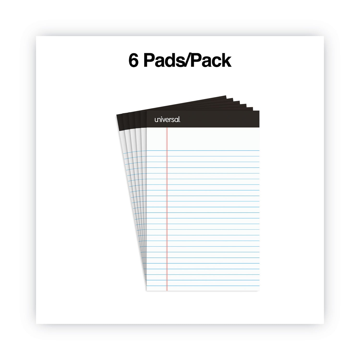 Premium Ruled Writing Pads with Heavy-Duty Back, Narrow Rule, Black Headband, 50 White 5 x 8 Sheets, 6/Pack - 