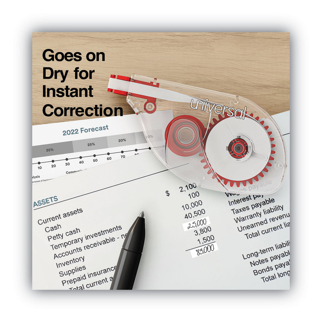 Side-Application Correction Tape, Transparent Red Applicator, 0.2" x 393", 6/Pack