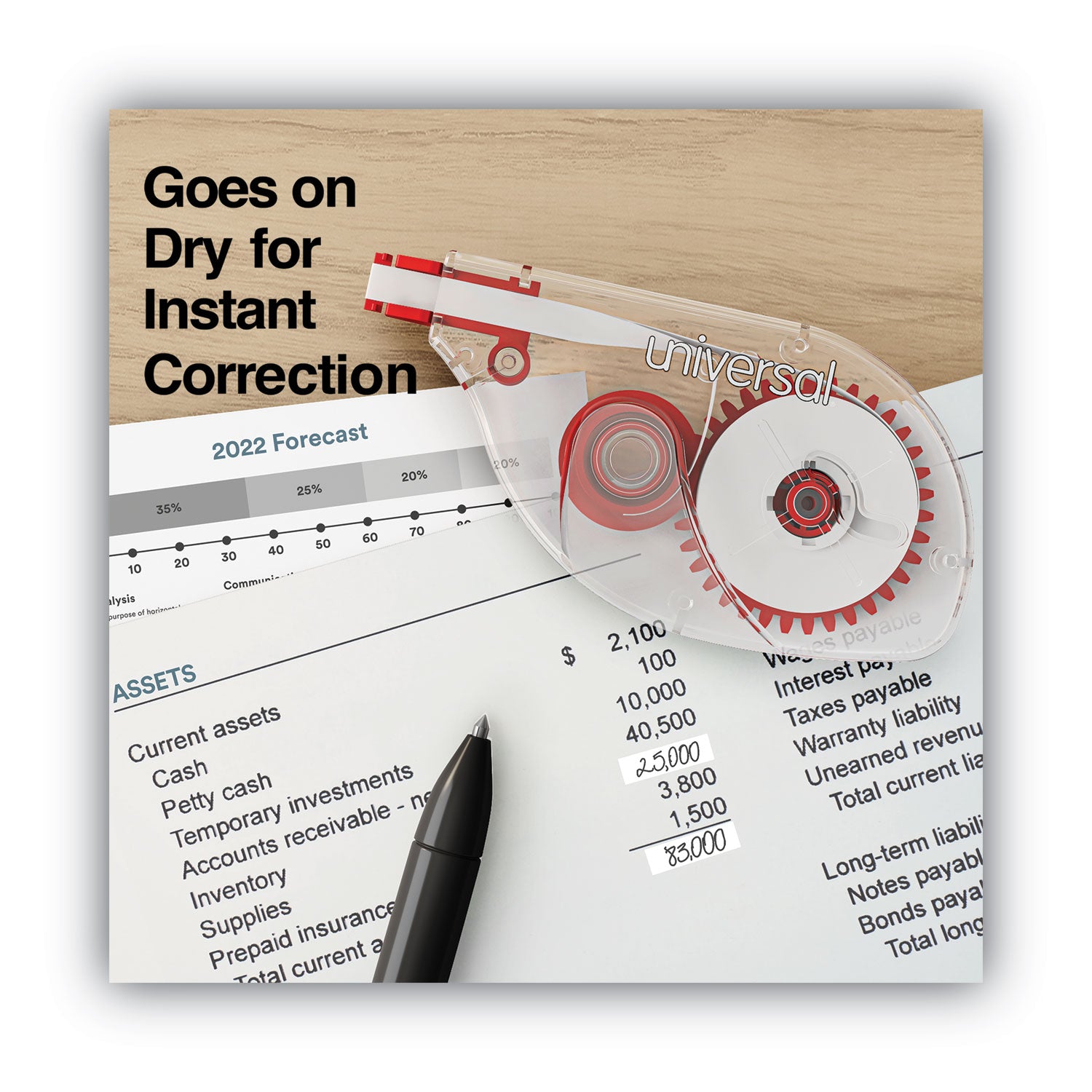 Side-Application Correction Tape, Transparent Red Applicator, 0.2" x 393", 6/Pack
