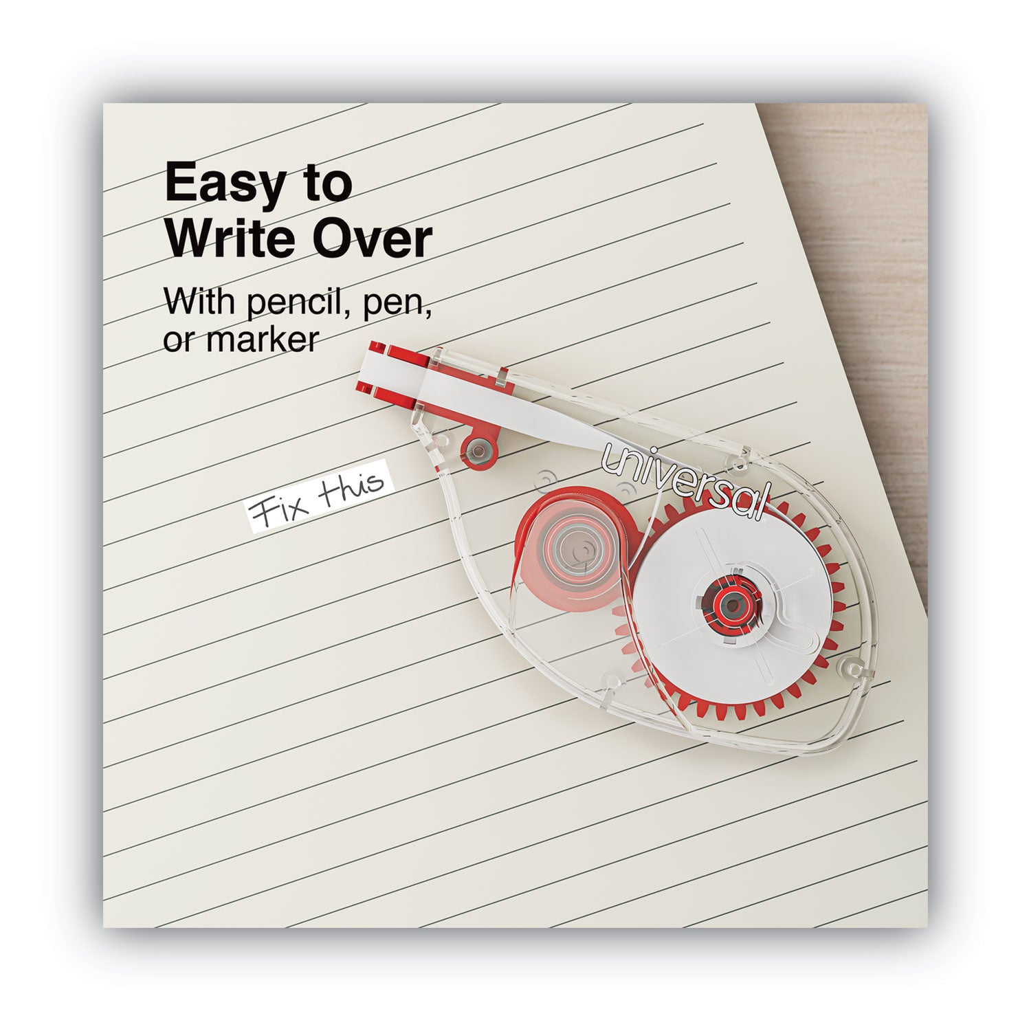 Side-Application Correction Tape, Transparent Red Applicator, 0.2" x 393", 6/Pack