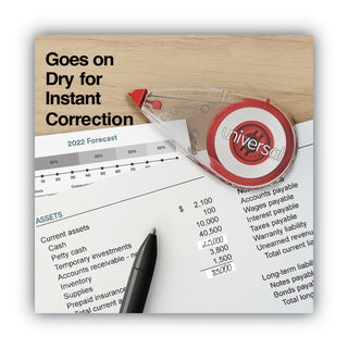 Correction Tape, Mini Economy, Non-Refillable, Clear/Red Applicator, 0.25" x 275", 10/Pack