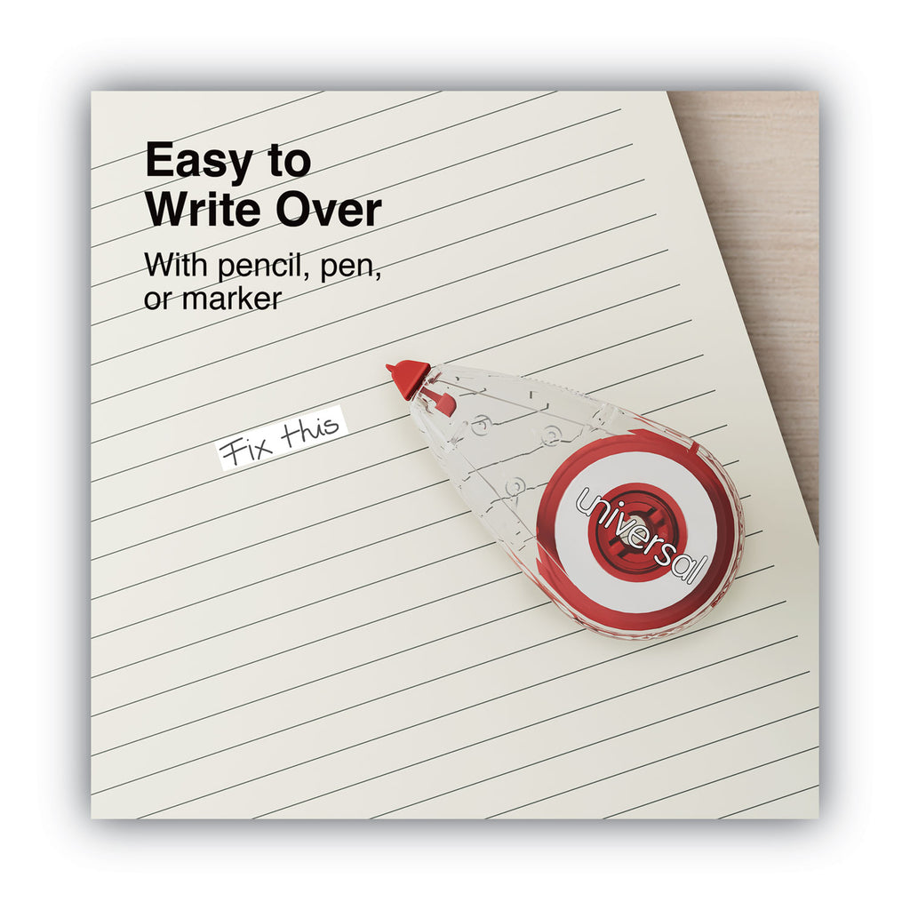 Correction Tape, Mini Economy, Non-Refillable, Clear/Red Applicator, 0.25" x 275", 10/Pack