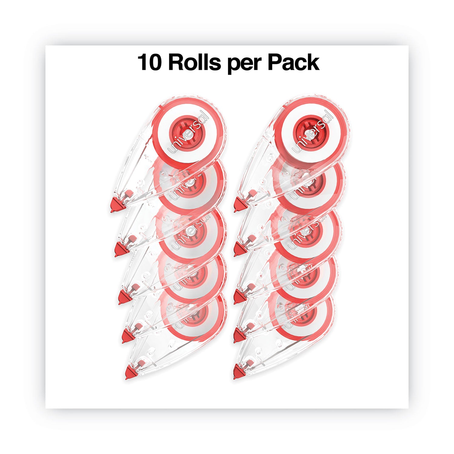 Correction Tape, Mini Economy, Non-Refillable, Clear/Red Applicator, 0.25" x 275", 10/Pack