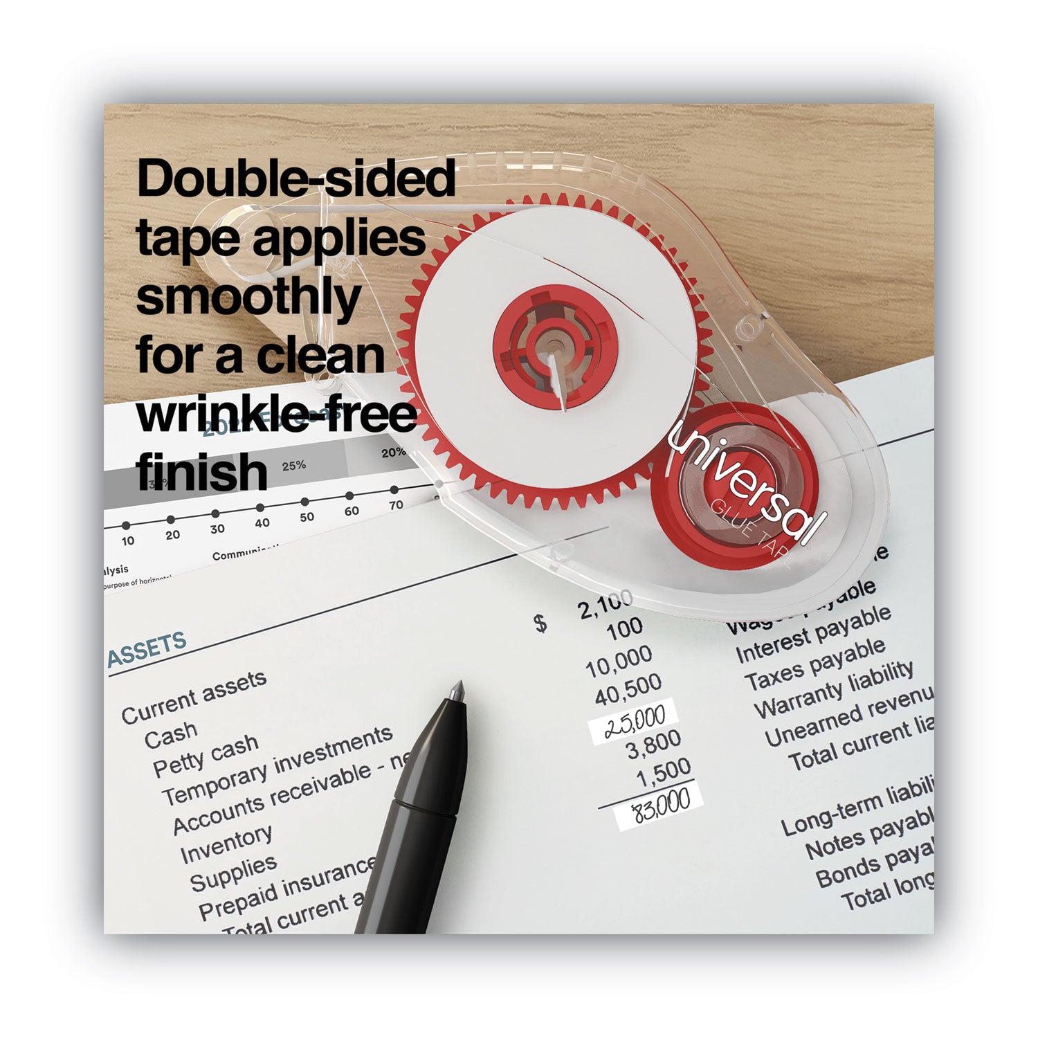 Double-sided Adhesive Tape Roller, 0.31" x 32.8 ft, Dries Clear, 2/Pack - 