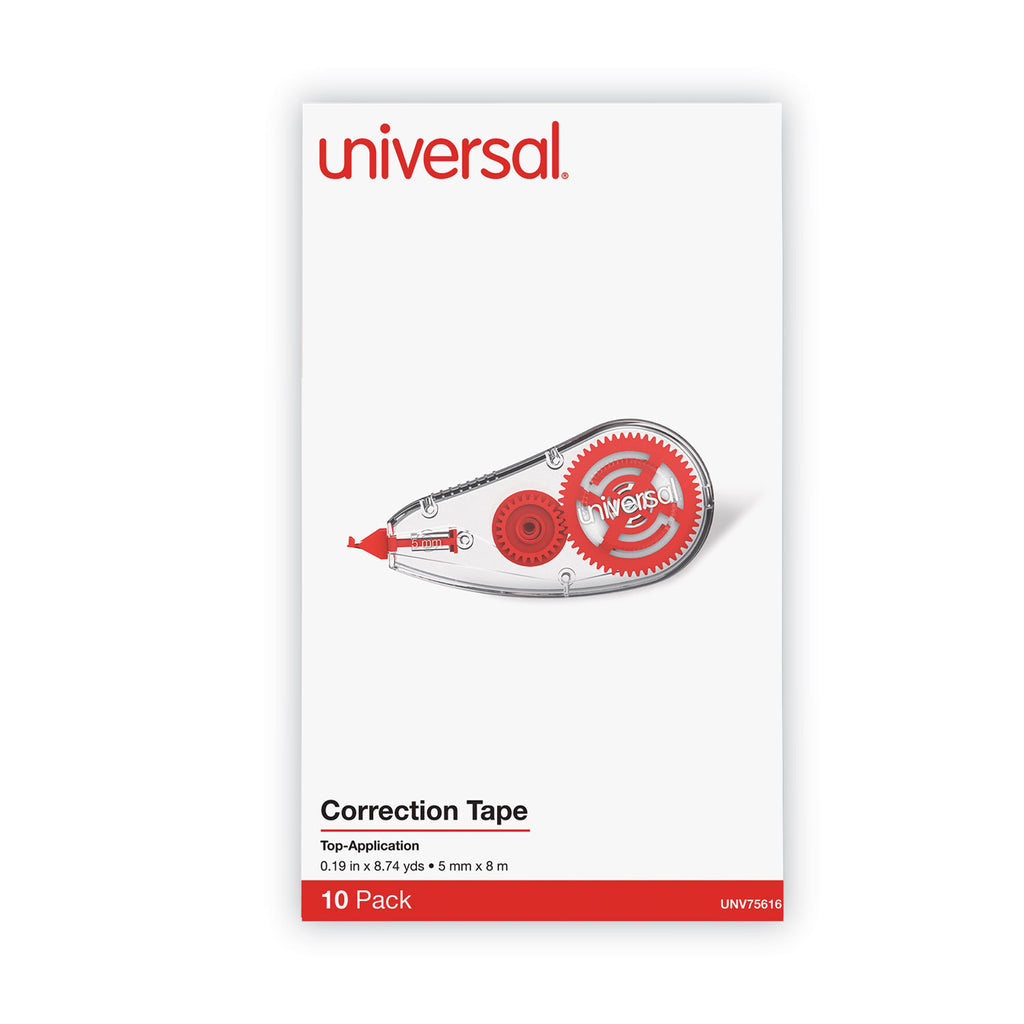 Correction Tape Dispenser, Non-Refillable, Transparent Red Applicator, 0.2" x 315", 10/Pack