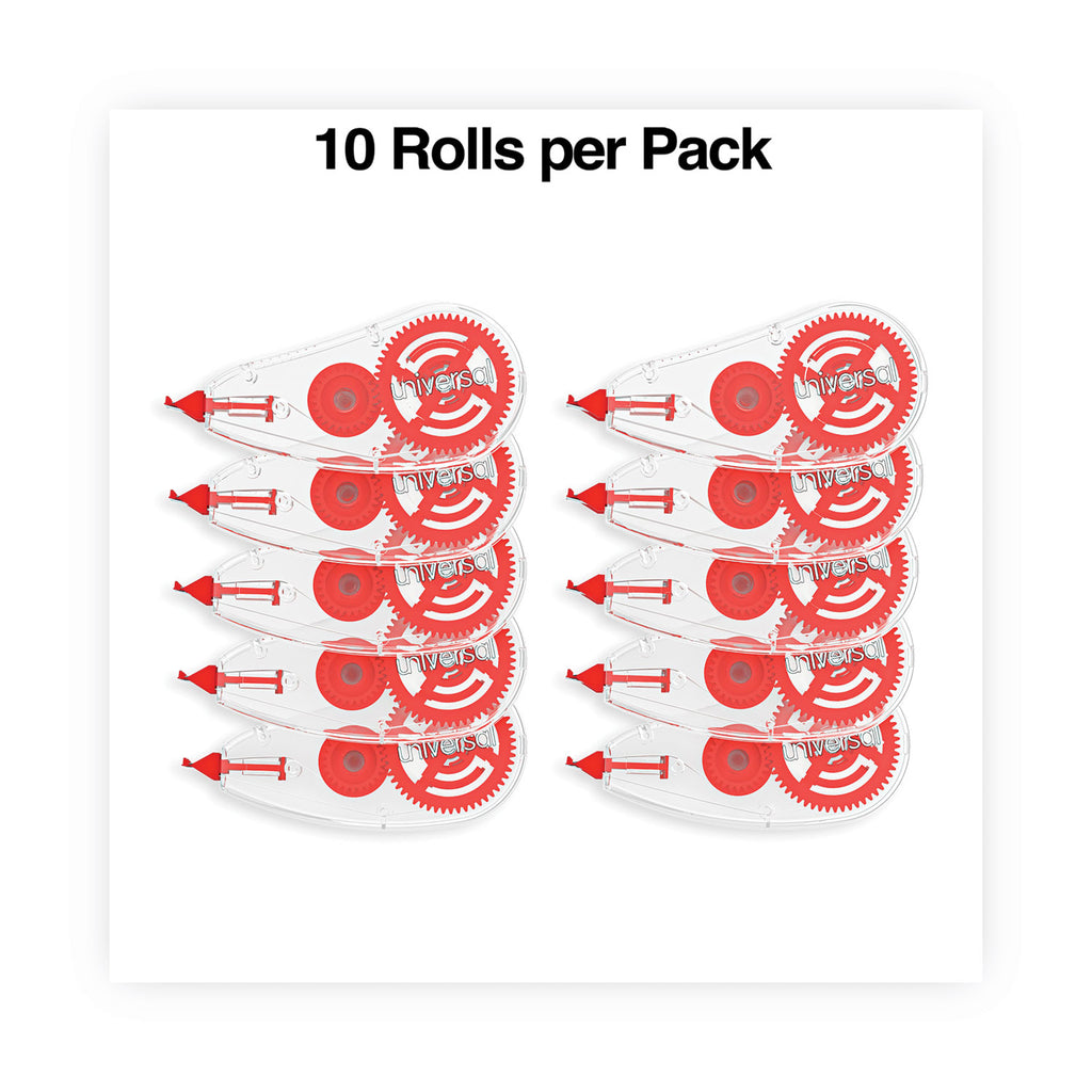 Correction Tape Dispenser, Non-Refillable, Transparent Red Applicator, 0.2" x 315", 10/Pack