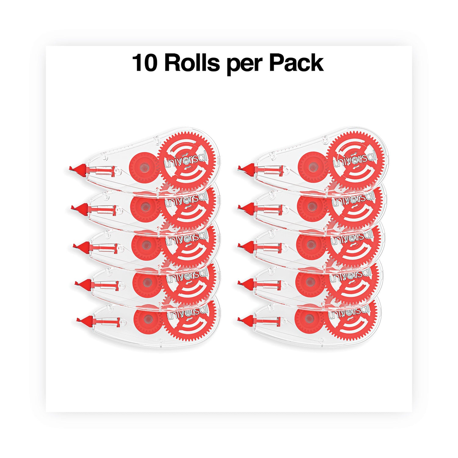 Correction Tape Dispenser, Non-Refillable, Transparent Red Applicator, 0.2" x 315", 10/Pack